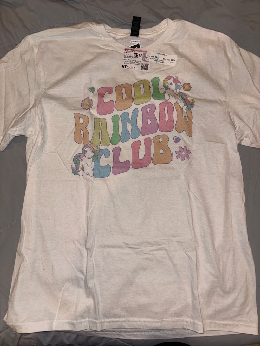 Hasbro My Little Pony Women’s White Tee in L, “Cool Rainbow Club”